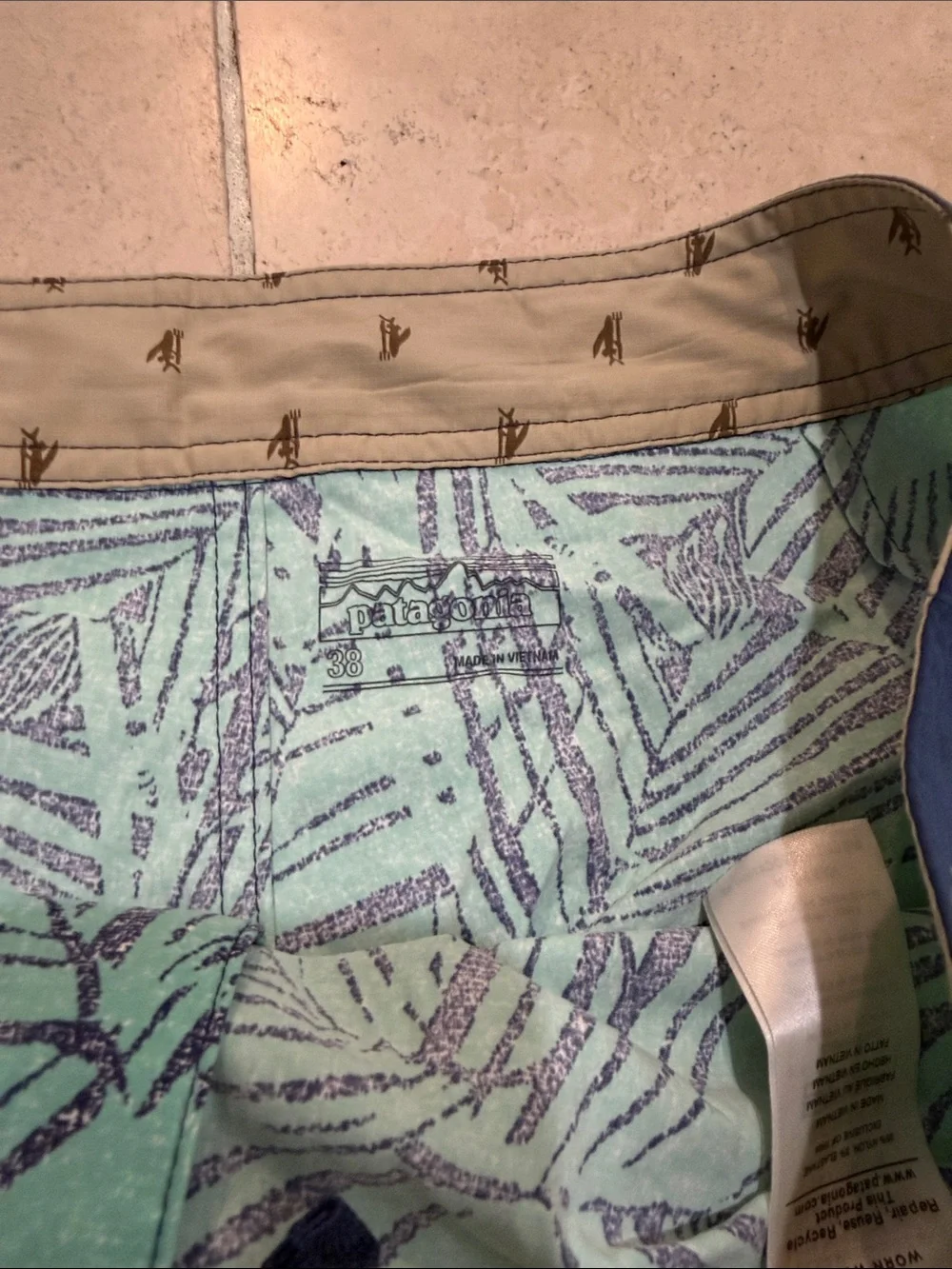 Patagonia Teal and Navy Palm-Print Board Shorts